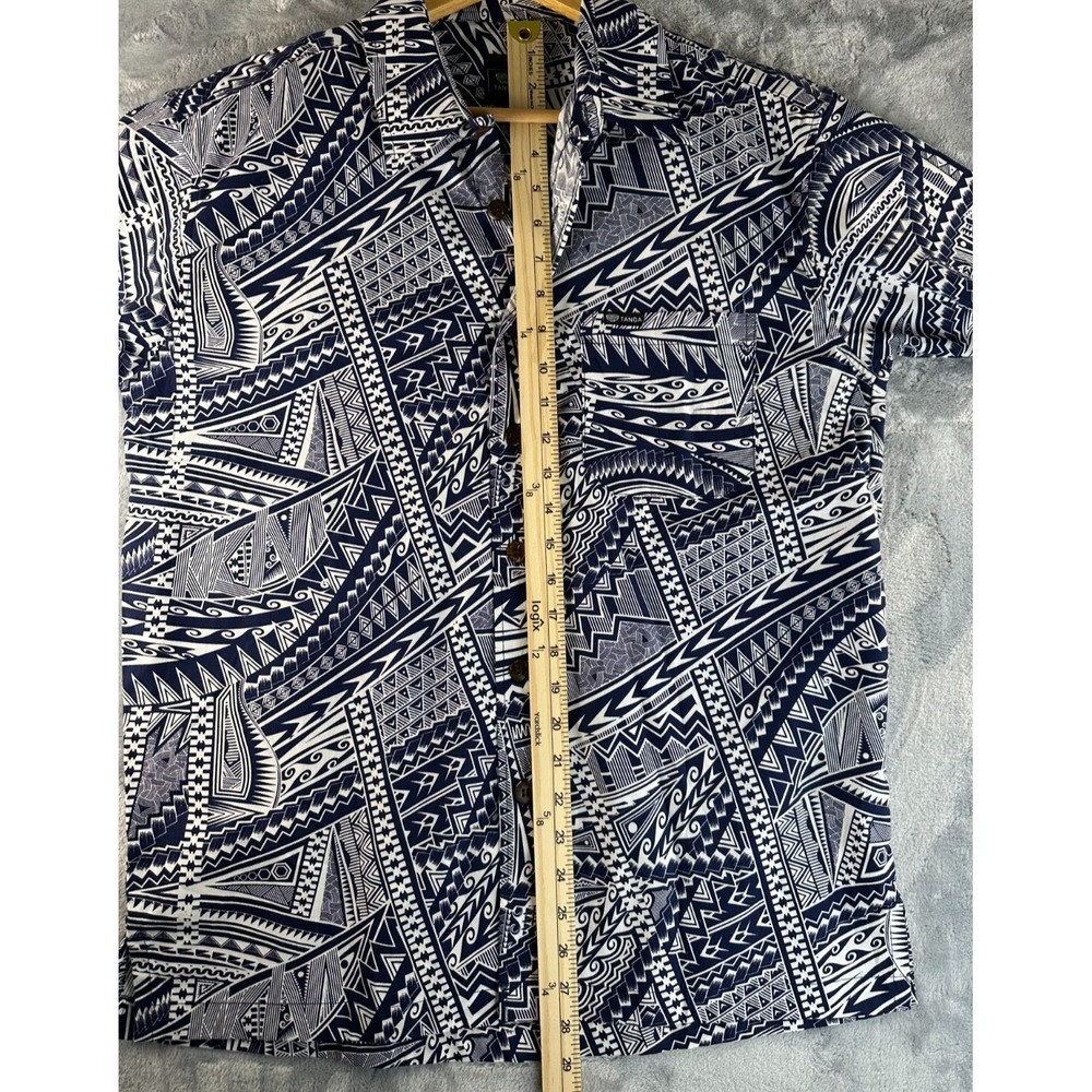 Tanoa Polynesian Tribal Hawaiian Shirt Men M Blue White 100% Cotton Fiji - Picture 11 of 13